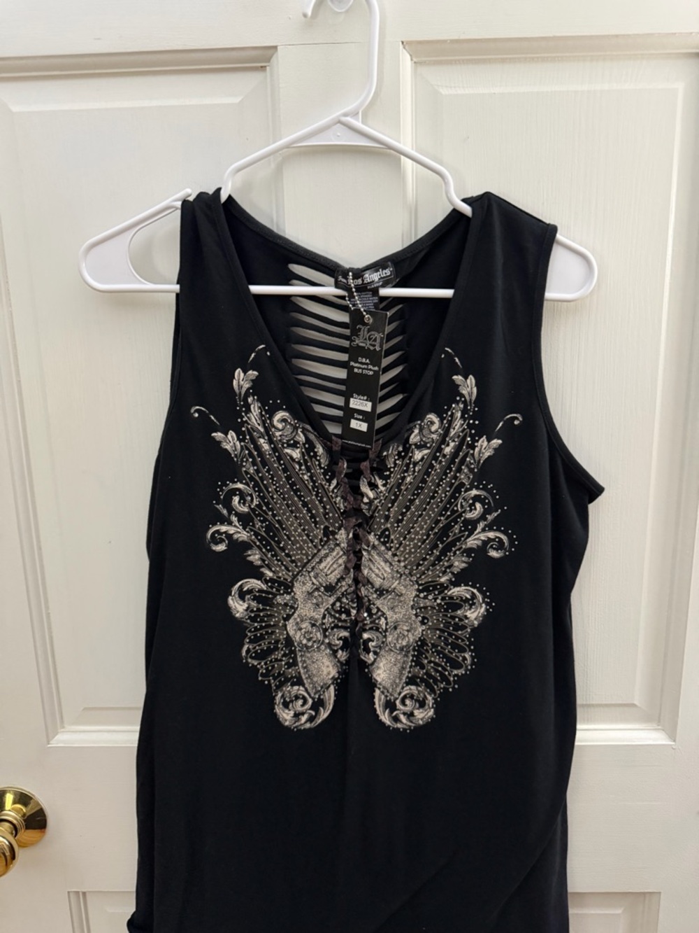 Black Sleeveless Graphic Tank with Wing Detail